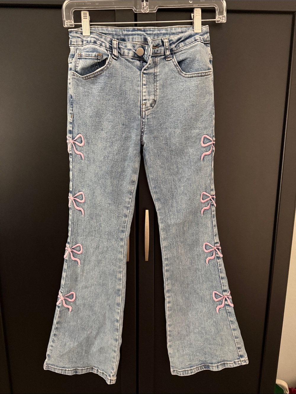 Kids Light Blue Flared Jeans with Pink Bow Details